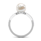 Round Freshwater Pearl Solitaire Engagement Ring with Diamond Freshwater Pearl - ( AAA ) - Quality - Rosec Jewels