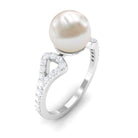 Round Freshwater Pearl Solitaire Engagement Ring with Diamond Freshwater Pearl - ( AAA ) - Quality - Rosec Jewels