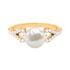 Round Freshwater Pearl Solitaire Engagement Ring with Diamond Freshwater Pearl - ( AAA ) - Quality - Rosec Jewels