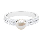 3 CT Freshwater Pearl Engagement Ring with Diamond Side Stones Freshwater Pearl - ( AAA ) - Quality - Rosec Jewels