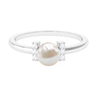 1.75 CT Freshwater Pearl Engagement Ring with Diamond Trio Freshwater Pearl - ( AAA ) - Quality - Rosec Jewels