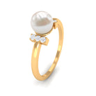 1.75 CT Freshwater Pearl Engagement Ring with Diamond Trio Freshwater Pearl - ( AAA ) - Quality - Rosec Jewels