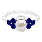 3.5 CT Freshwater Pearl Cocktail Ring with Blue Sapphire and Moissanite Freshwater Pearl - ( AAA ) - Quality - Rosec Jewels