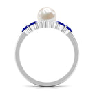 3.5 CT Freshwater Pearl Cocktail Ring with Blue Sapphire and Moissanite Freshwater Pearl - ( AAA ) - Quality - Rosec Jewels