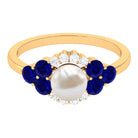 3.5 CT Freshwater Pearl Cocktail Ring with Blue Sapphire and Moissanite Freshwater Pearl - ( AAA ) - Quality - Rosec Jewels