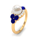 3.5 CT Freshwater Pearl Cocktail Ring with Blue Sapphire and Moissanite Freshwater Pearl - ( AAA ) - Quality - Rosec Jewels