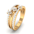 1 CT Freshwater Pearl and Diamond Three Row Band Ring Freshwater Pearl - ( AAA ) - Quality - Rosec Jewels