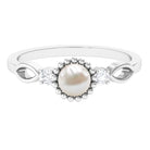 Round Freshwater Pearl Solitaire Ring with Diamond Freshwater Pearl - ( AAA ) - Quality - Rosec Jewels