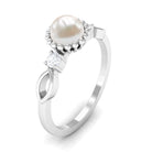 Round Freshwater Pearl Solitaire Ring with Diamond Freshwater Pearl - ( AAA ) - Quality - Rosec Jewels