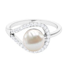 Designer Freshwater Pearl Solitaire and Diamond Ring Freshwater Pearl - ( AAA ) - Quality - Rosec Jewels