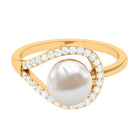 Designer Freshwater Pearl Solitaire and Diamond Ring Freshwater Pearl - ( AAA ) - Quality - Rosec Jewels