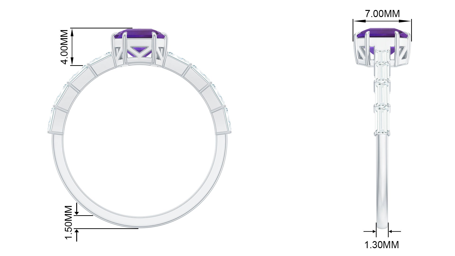 Asscher Amethyst Solitaire Engagement Ring with Diamond Amethyst - ( AAA ) - Quality - Rosec Jewels