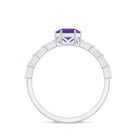 Asscher Amethyst Solitaire Engagement Ring with Diamond Amethyst - ( AAA ) - Quality - Rosec Jewels