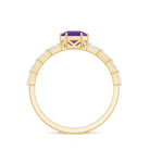 Asscher Amethyst Solitaire Engagement Ring with Diamond Amethyst - ( AAA ) - Quality - Rosec Jewels