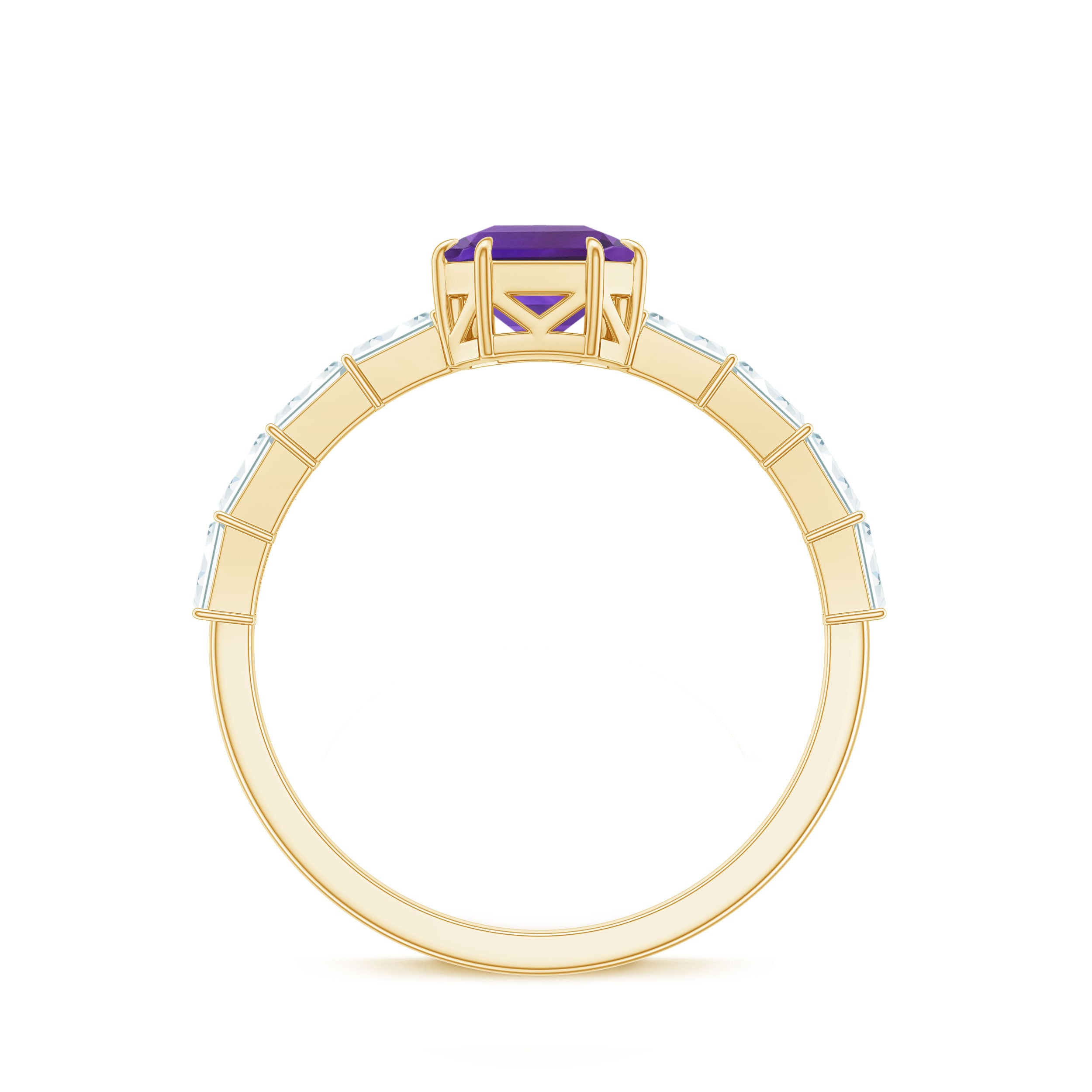 Asscher Amethyst Solitaire Engagement Ring with Diamond Amethyst - ( AAA ) - Quality - Rosec Jewels