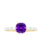 Asscher Amethyst Solitaire Engagement Ring with Diamond Amethyst - ( AAA ) - Quality - Rosec Jewels