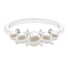 3.75 CT Freshwater Pearl Five Stone Anniversary Band Ring with Diamond Freshwater Pearl - ( AAA ) - Quality - Rosec Jewels