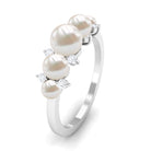 3.75 CT Freshwater Pearl Five Stone Anniversary Band Ring with Diamond Freshwater Pearl - ( AAA ) - Quality - Rosec Jewels