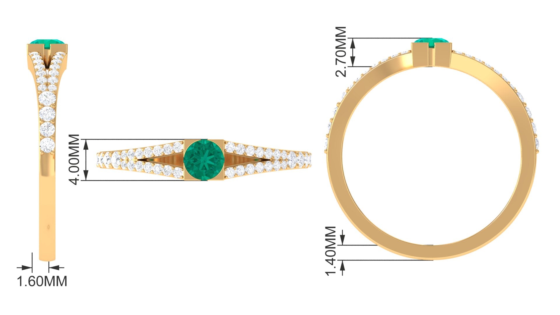 3/4 CT Minimal Emerald and Diamond Promise Ring with Split Shank Emerald - ( AAA ) - Quality - Rosec Jewels