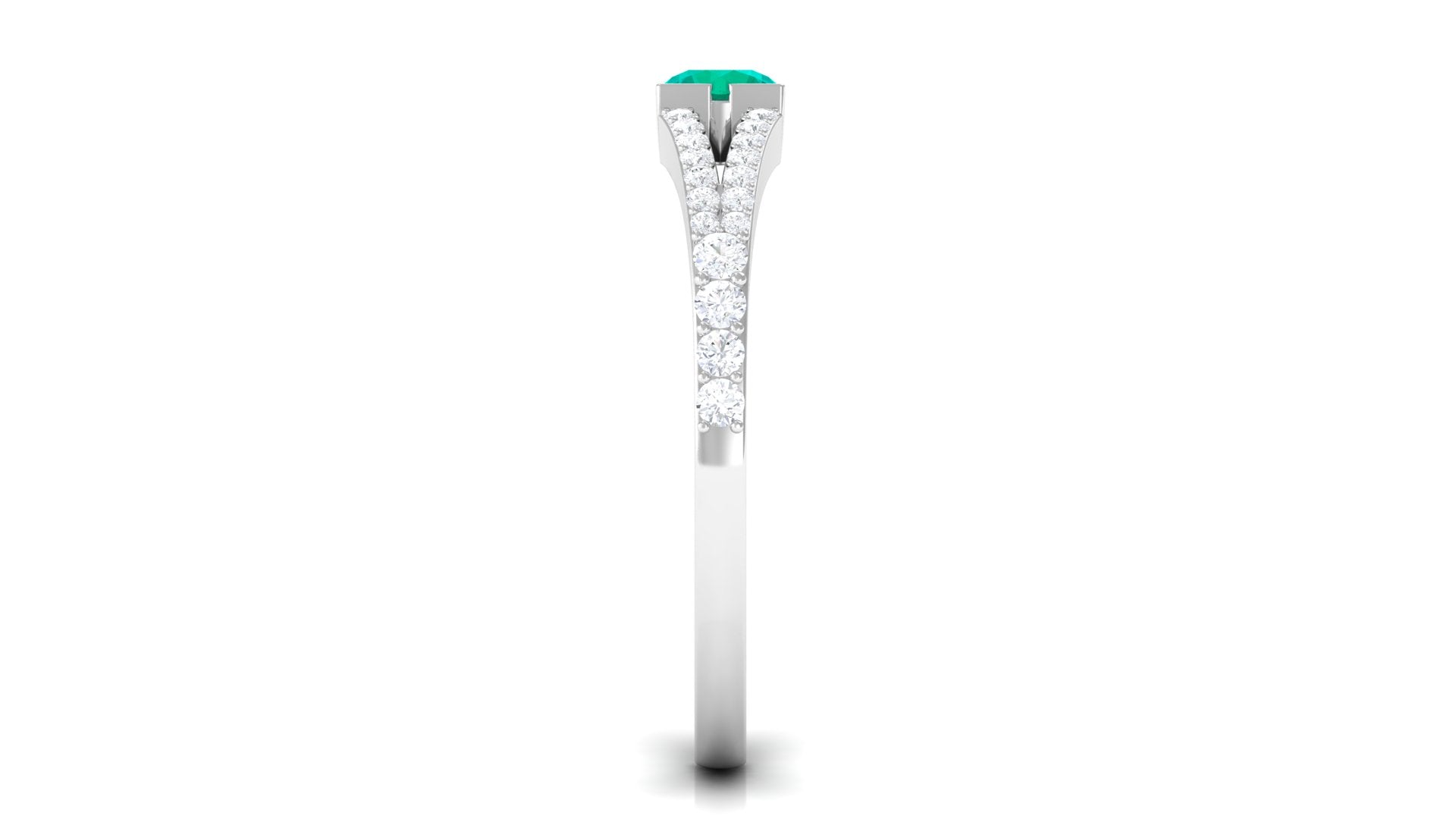 3/4 CT Minimal Emerald and Diamond Promise Ring with Split Shank Emerald - ( AAA ) - Quality - Rosec Jewels