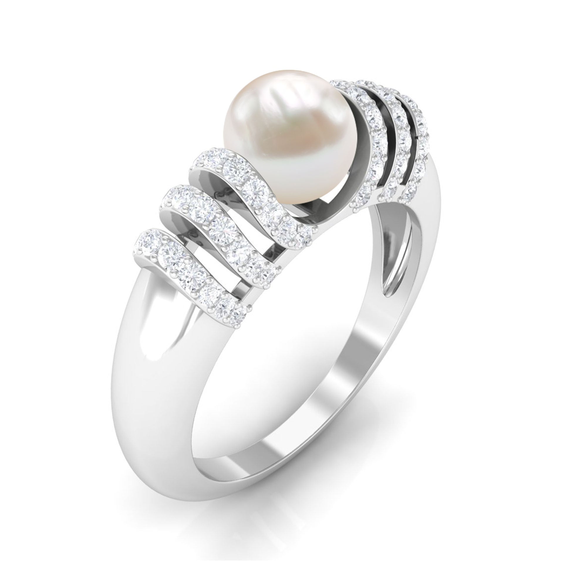 2.50 CT Freshwater Pearl and Diamond Engagement Ring Freshwater Pearl - ( AAA ) - Quality - Rosec Jewels