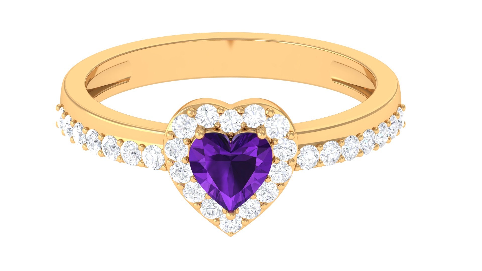 Heart Shape Amethyst and Diamond Halo Engagement Ring Amethyst - ( AAA ) - Quality - Rosec Jewels