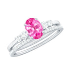 1.50 CT Oval Cut Solitaire Created Pink Sapphire Ring Set with Diamond Lab Created Pink Sapphire - ( AAAA ) - Quality - Rosec Jewels