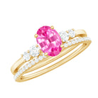 1.50 CT Oval Cut Solitaire Created Pink Sapphire Ring Set with Diamond Lab Created Pink Sapphire - ( AAAA ) - Quality - Rosec Jewels