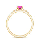 1.50 CT Oval Cut Solitaire Created Pink Sapphire Ring Set with Diamond Lab Created Pink Sapphire - ( AAAA ) - Quality - Rosec Jewels