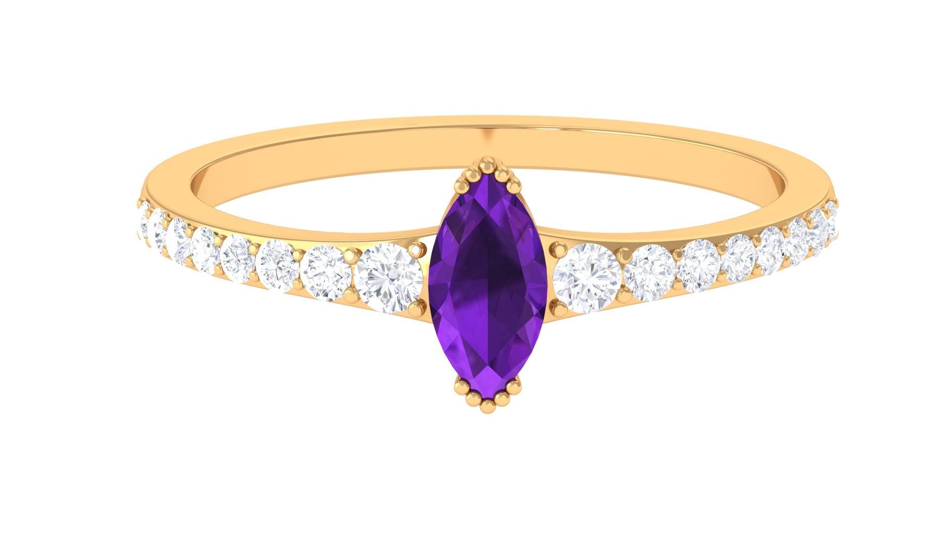 Minimal Marquise Amethyst Engagement Ring with Diamond Amethyst - ( AAA ) - Quality - Rosec Jewels