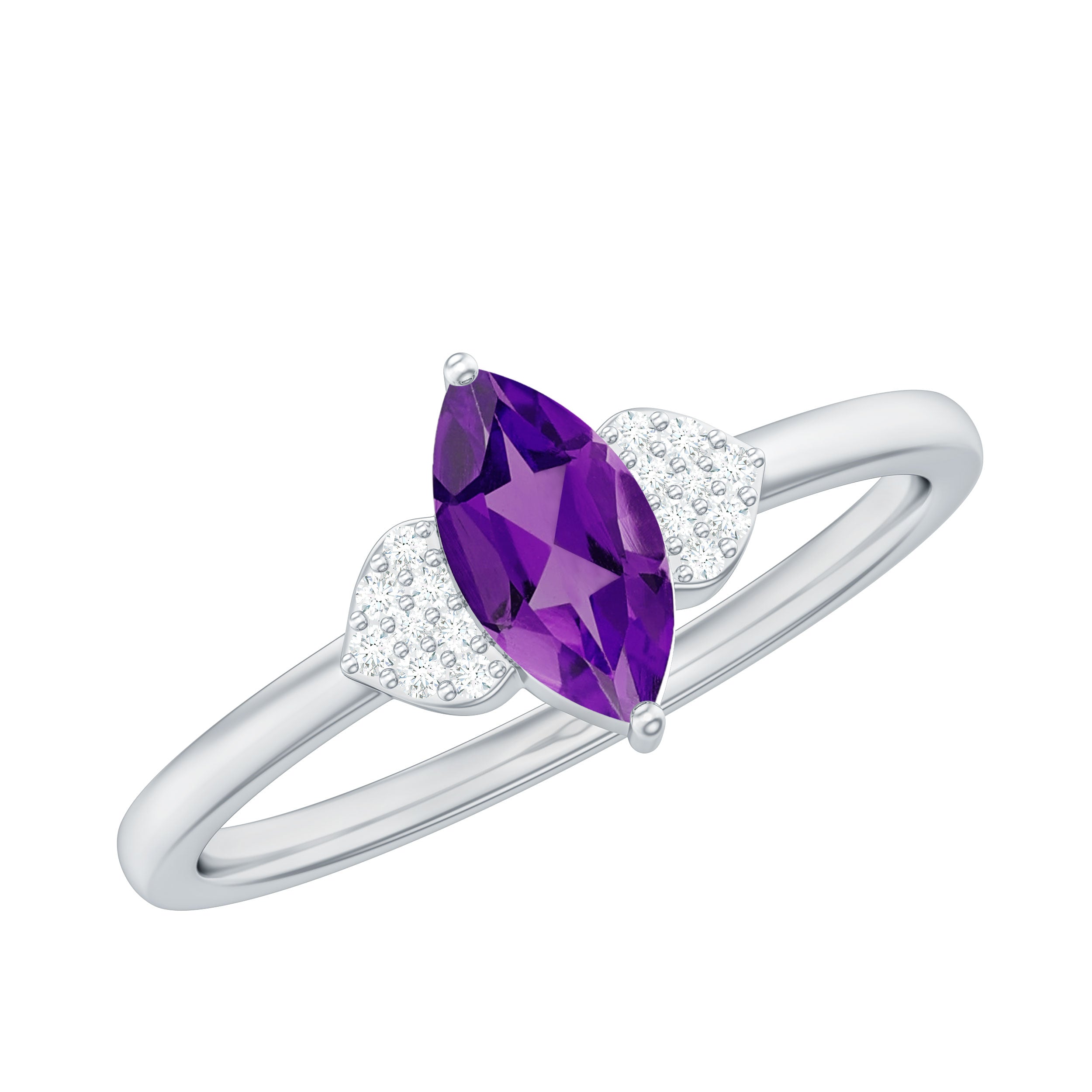 Marquise Solitaire Amethyst Engagement Ring with Diamond Amethyst - ( AAA ) - Quality - Rosec Jewels