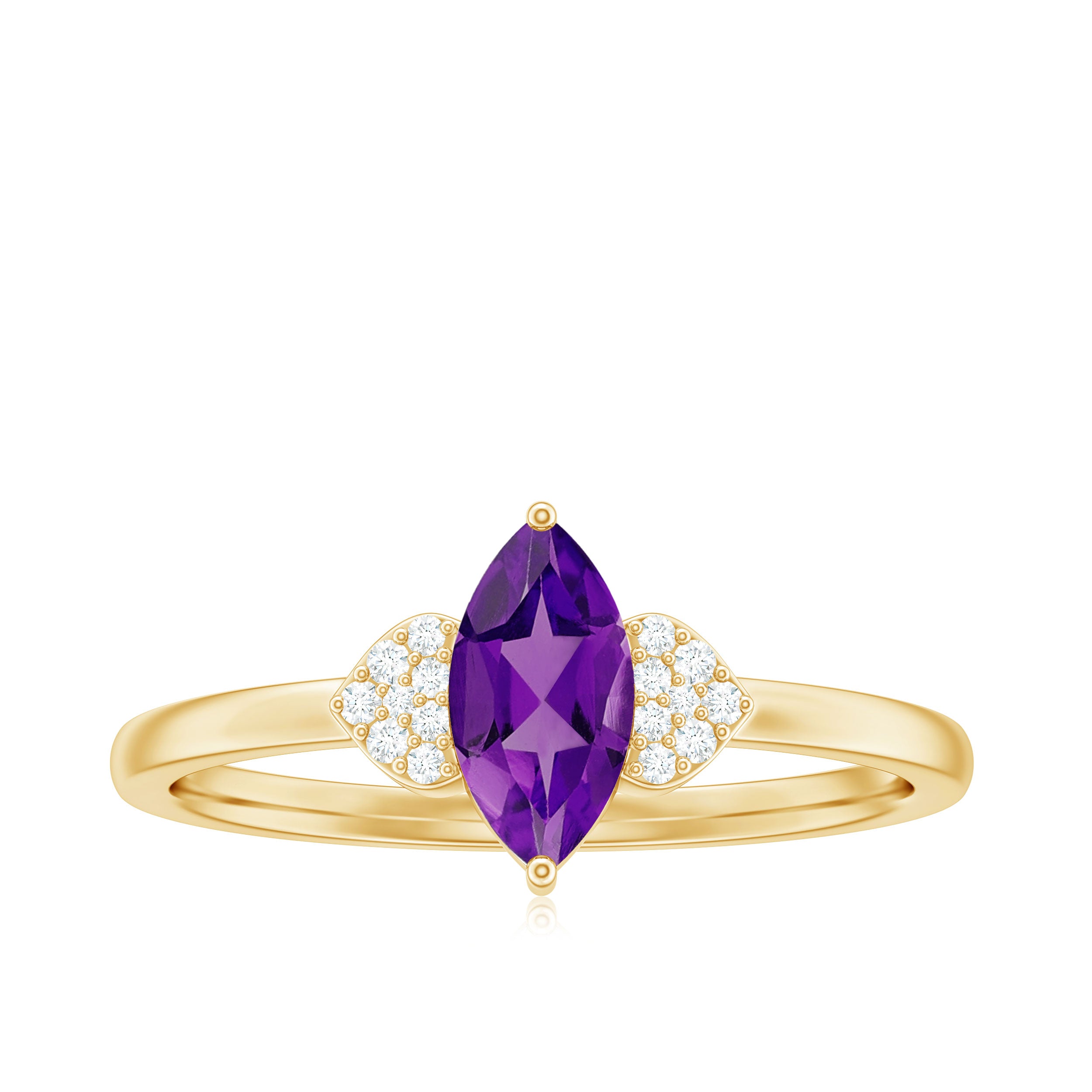 Marquise Solitaire Amethyst Engagement Ring with Diamond Amethyst - ( AAA ) - Quality - Rosec Jewels