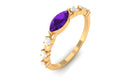 East West Marquise Amethyst and Diamond Promise Ring Amethyst - ( AAA ) - Quality - Rosec Jewels