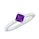 3/4 Ct Princess Amethyst Half Halo Promise Ring with Diamond Amethyst - ( AAA ) - Quality - Rosec Jewels