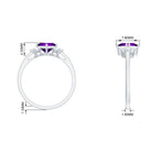 Princess Cut Amethyst Promise Ring with Diamond Trio Amethyst - ( AAA ) - Quality - Rosec Jewels