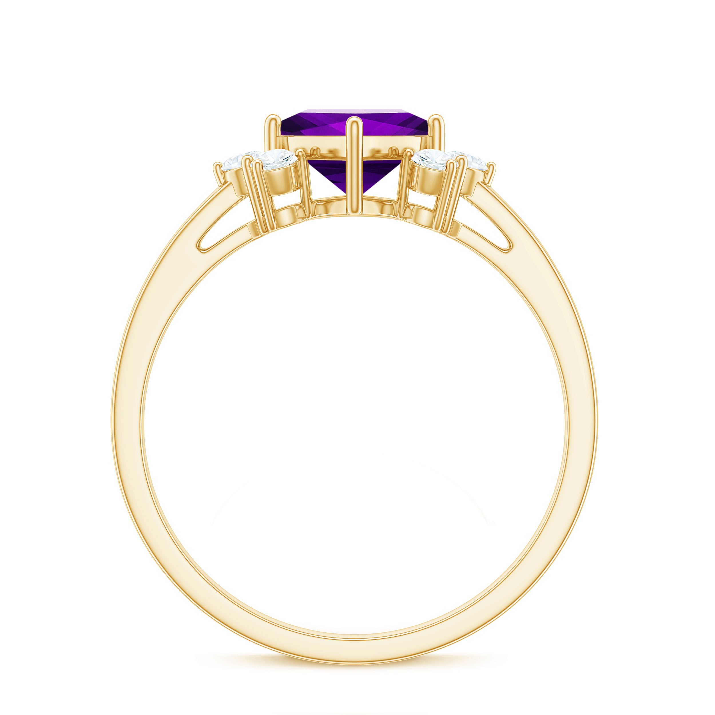 Princess Cut Amethyst Promise Ring with Diamond Trio Amethyst - ( AAA ) - Quality - Rosec Jewels