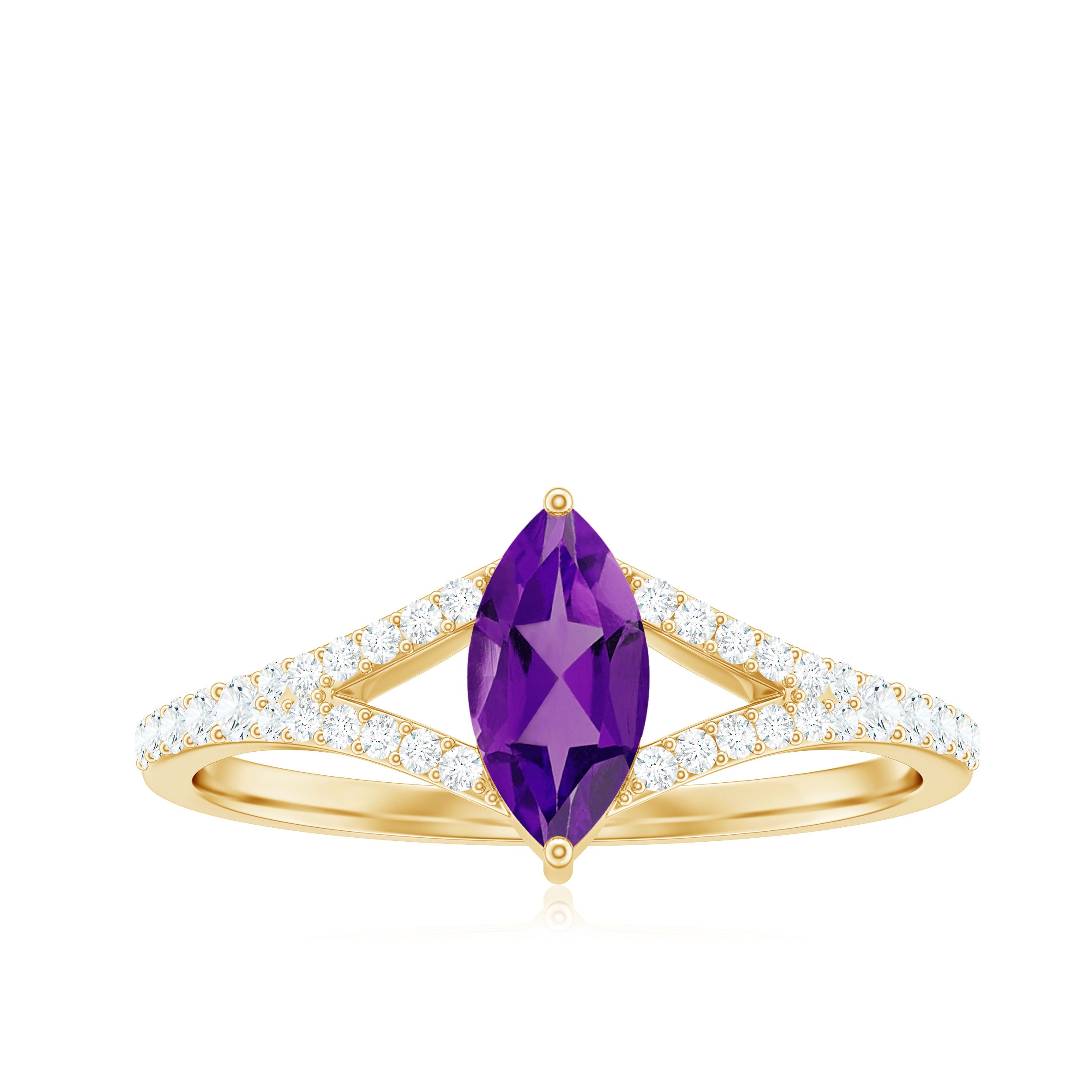 Marquise Amethyst Split Shank Engagement Ring with Diamond Amethyst - ( AAA ) - Quality - Rosec Jewels