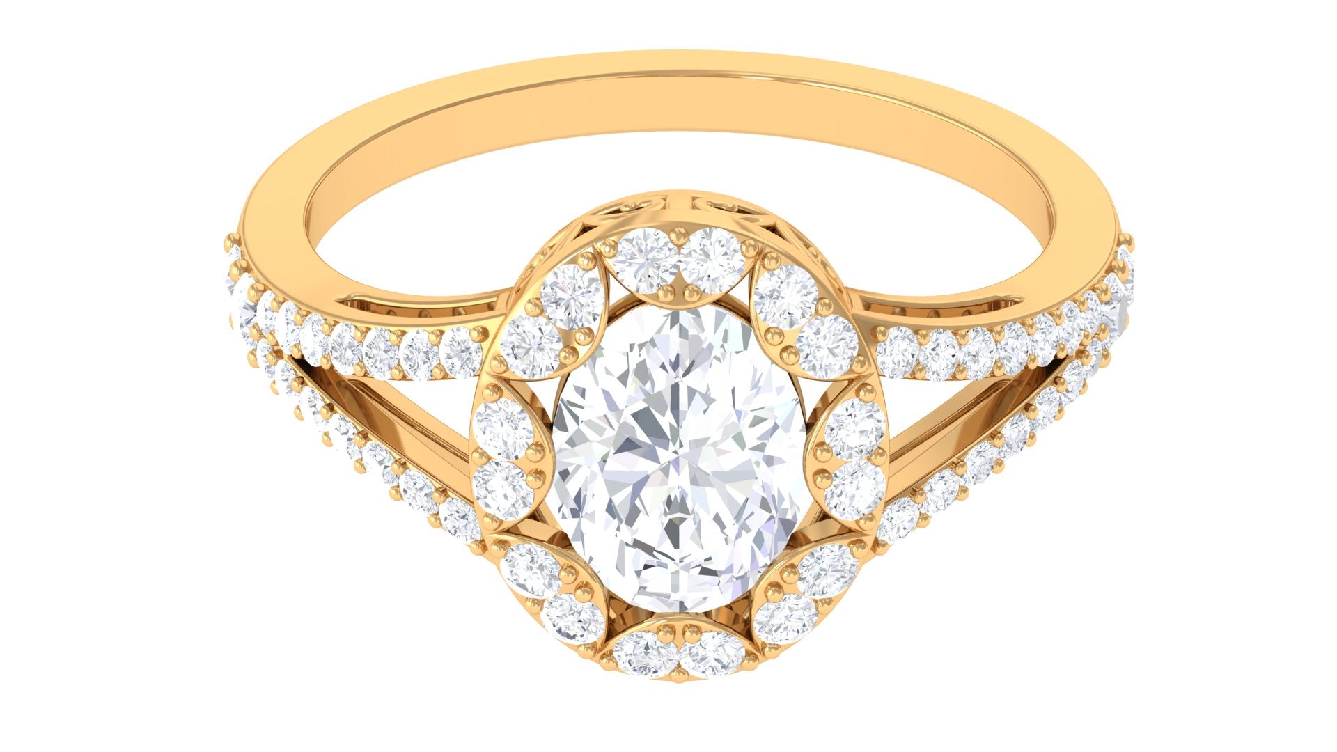 3 CT Split Shank Zircon Oval Engagement Ring in Gold Zircon - ( AAAA ) - Quality - Rosec Jewels