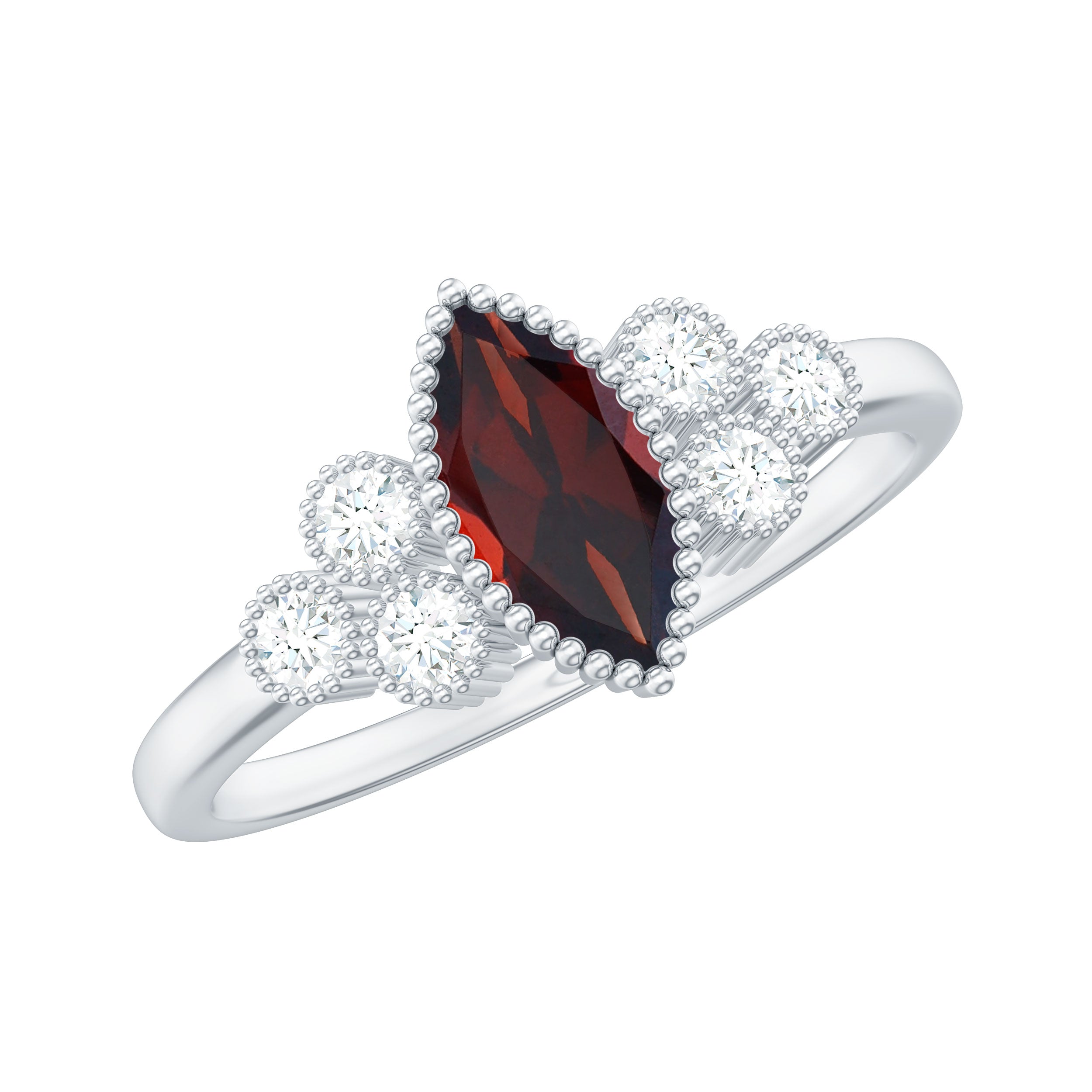 1 Ct Designer Garnet and Diamond Trio Engagement Ring Garnet - ( AAA ) - Quality - Rosec Jewels