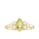 1 CT Real Peridot Solitaire Ring with Diamond Trio Peridot - ( AAA ) - Quality - Rosec Jewels