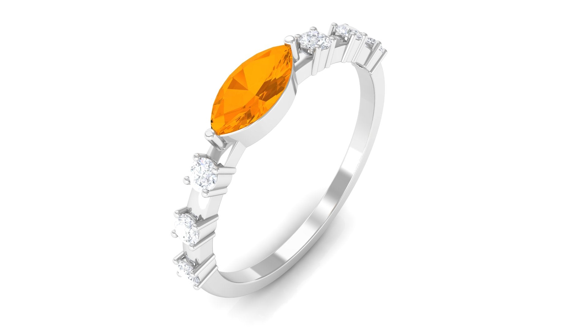 East West Marquise Fire Opal and Diamond Engagement Ring Fire Opal - ( AAA ) - Quality - Rosec Jewels