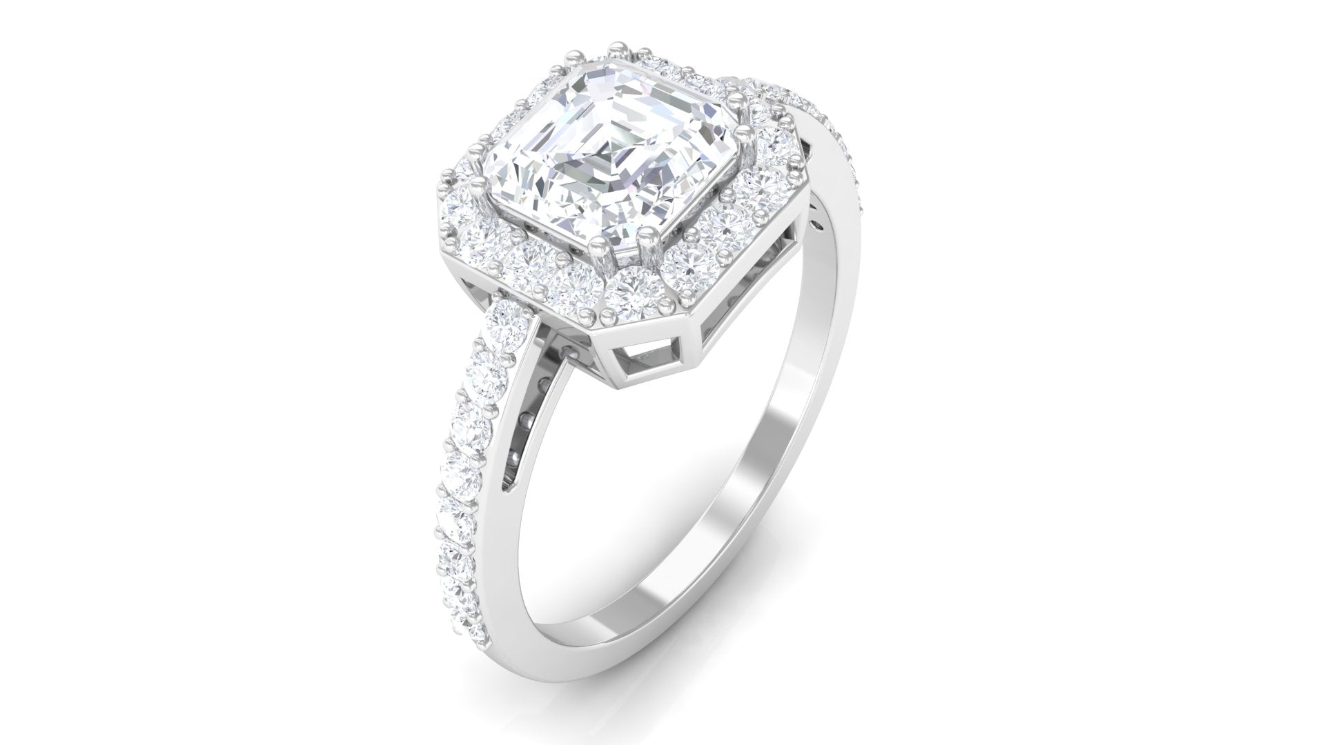 2.25 CT Asscher Cut Solitaire Zircon Halo Engagement Ring Zircon - ( AAAA ) - Quality - Rosec Jewels