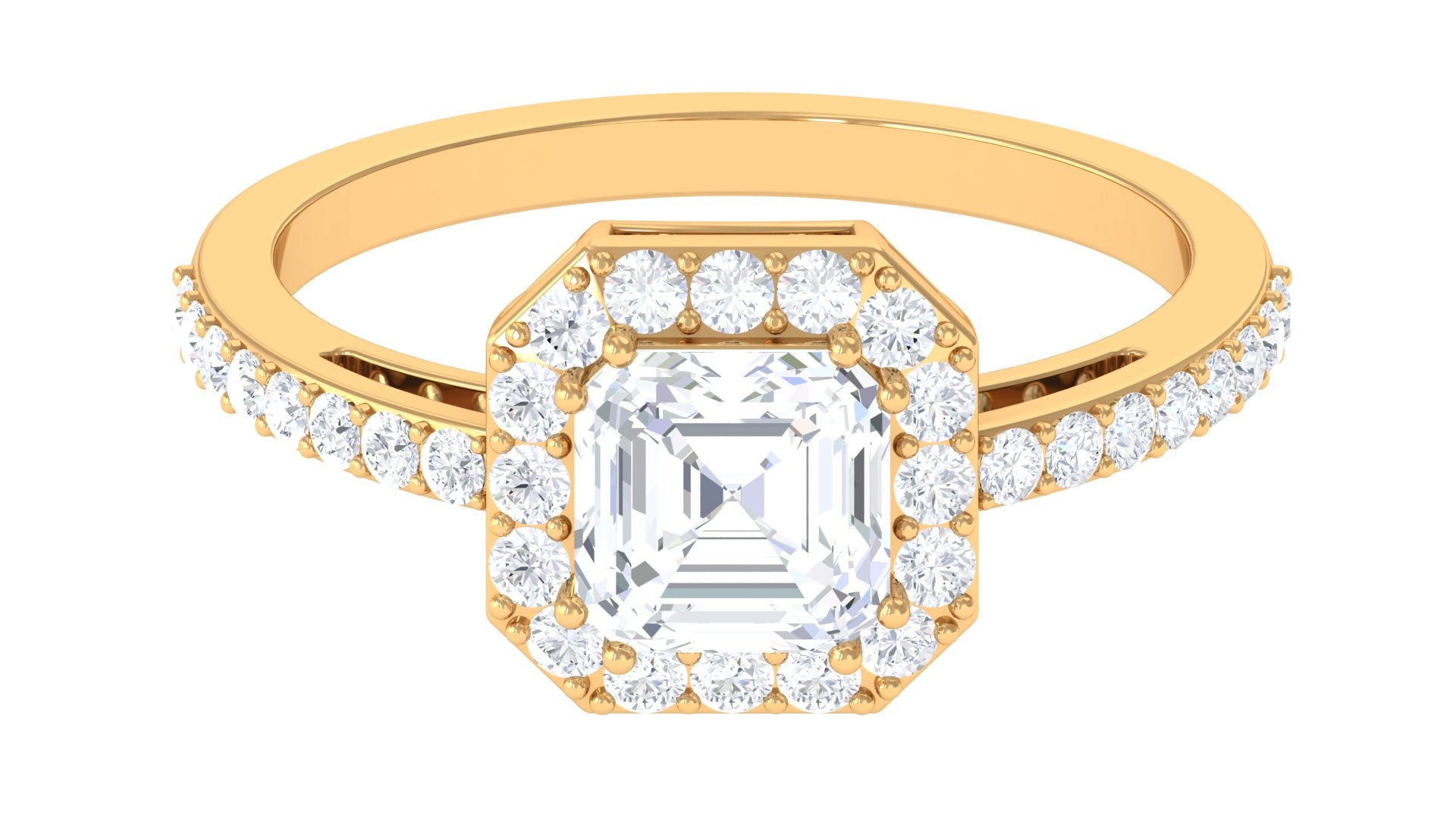 2.25 CT Asscher Cut Solitaire Zircon Halo Engagement Ring Zircon - ( AAAA ) - Quality - Rosec Jewels