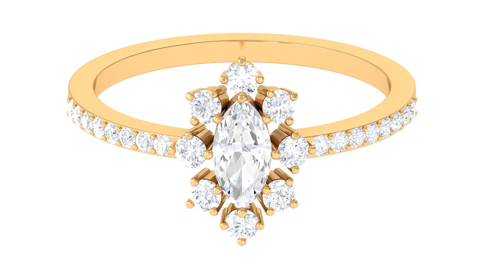 1 CT Marquise Zircon Cluster Engagement Ring in Gold Zircon - ( AAAA ) - Quality - Rosec Jewels