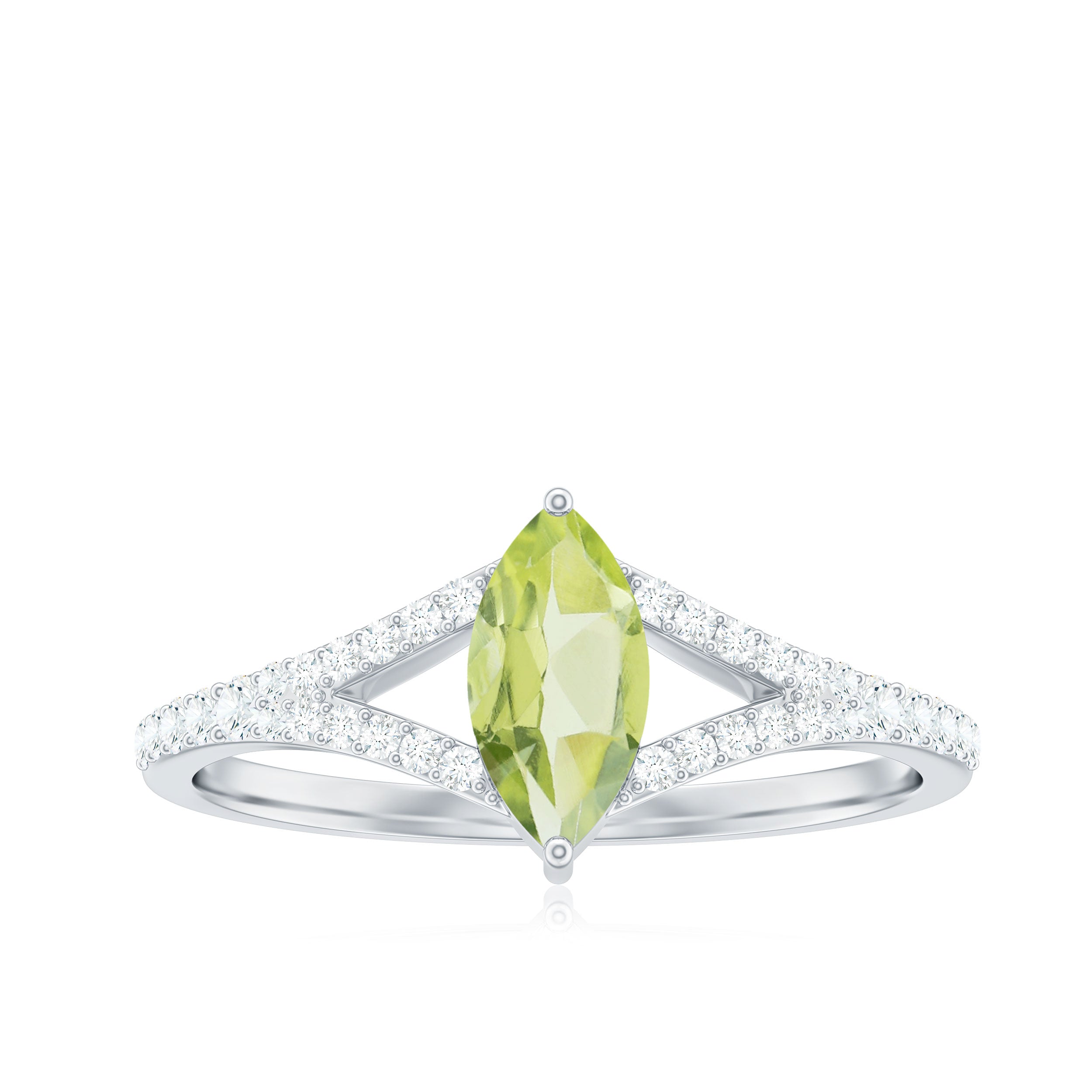 1 CT Natural Peridot Engagement Ring with Diamond Accent Peridot - ( AAA ) - Quality - Rosec Jewels