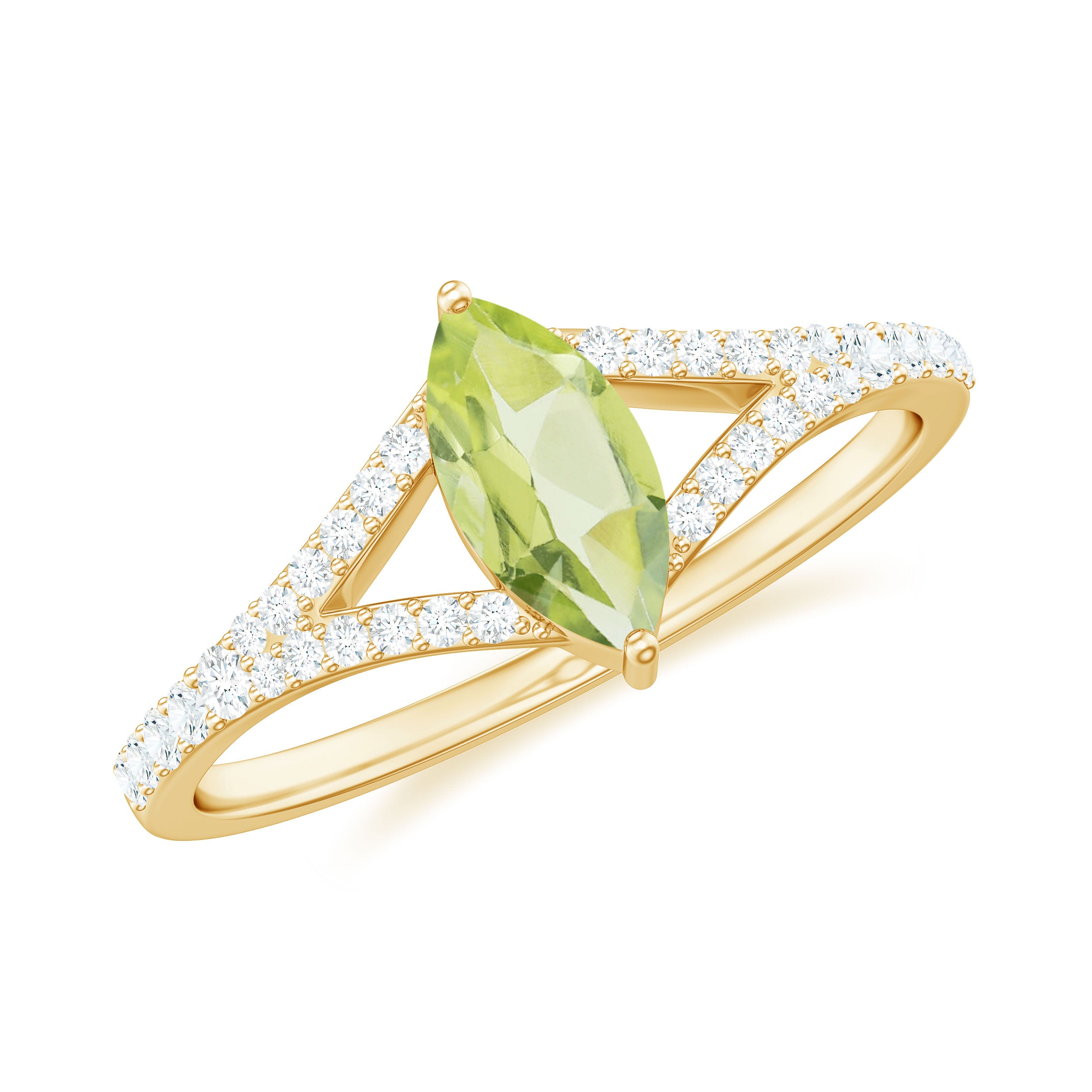 1 CT Natural Peridot Engagement Ring with Diamond Accent Peridot - ( AAA ) - Quality - Rosec Jewels