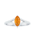 Marquise Fire Opal Split Shank Engagement Ring with Diamond Fire Opal - ( AAA ) - Quality - Rosec Jewels