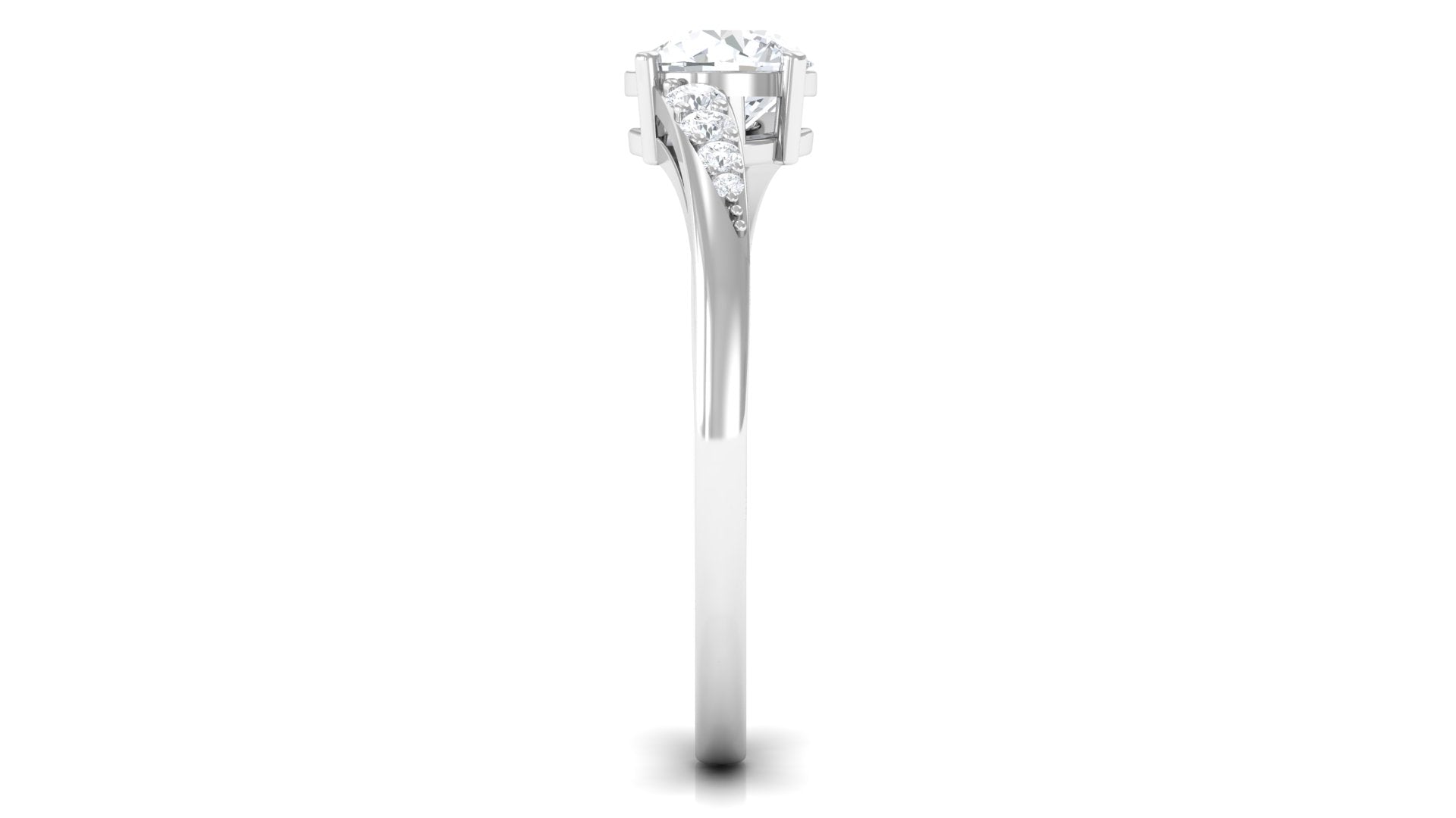 Solitaire Cubic Zirconia Bypass Engagement Ring in Gold Zircon - ( AAAA ) - Quality - Rosec Jewels