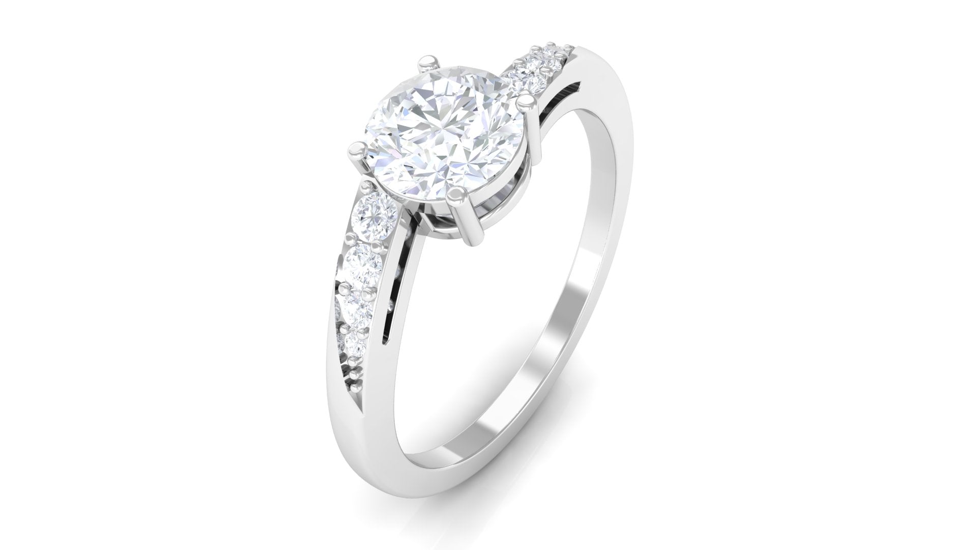 Solitaire Cubic Zirconia Bypass Engagement Ring in Gold Zircon - ( AAAA ) - Quality - Rosec Jewels