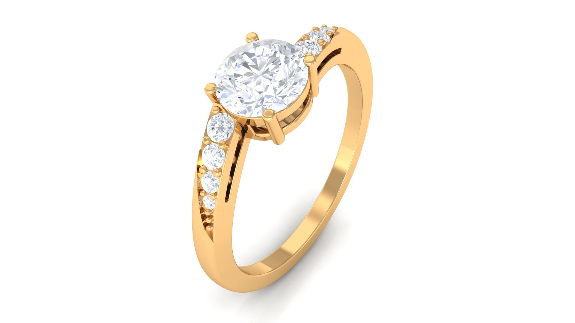 Solitaire Cubic Zirconia Bypass Engagement Ring in Gold Zircon - ( AAAA ) - Quality - Rosec Jewels